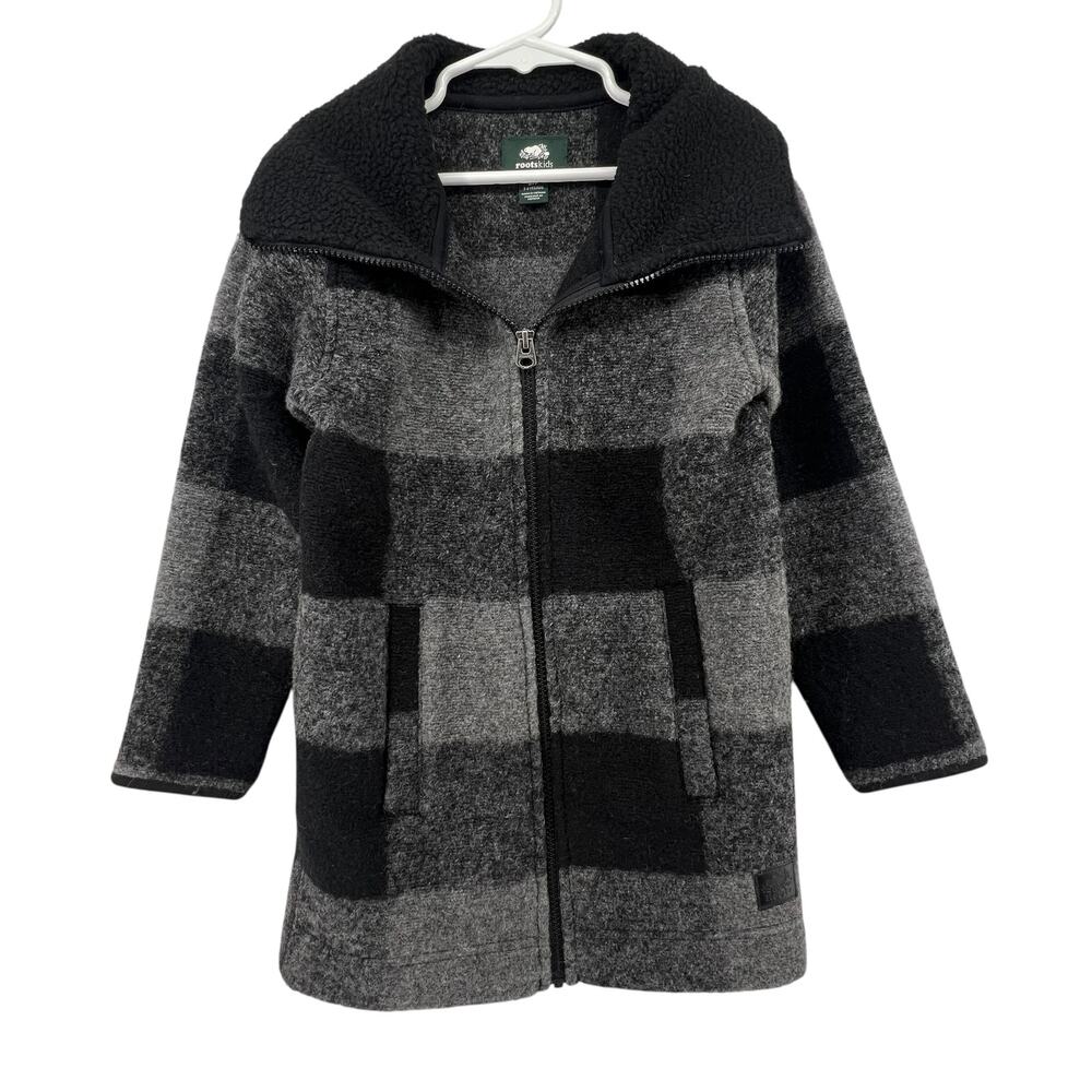 Roots Kids Size Small Jacket 5-6 Years Plaid Wool Blend Zip Up Pockets